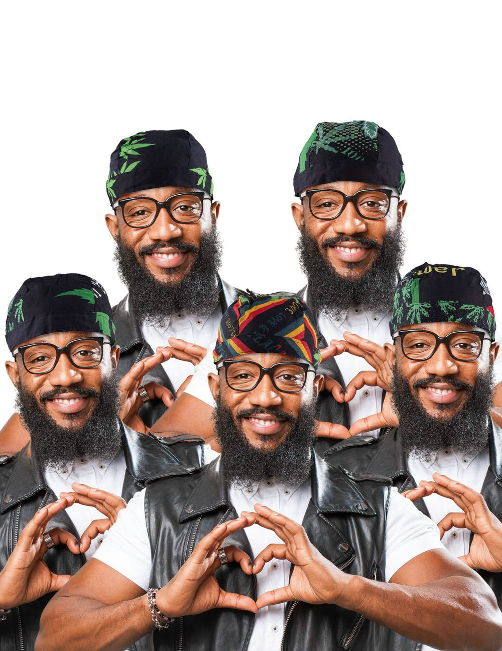Rasta jamajský bandana pre dospelého čierna s motívmi zelených listov a rasta farby