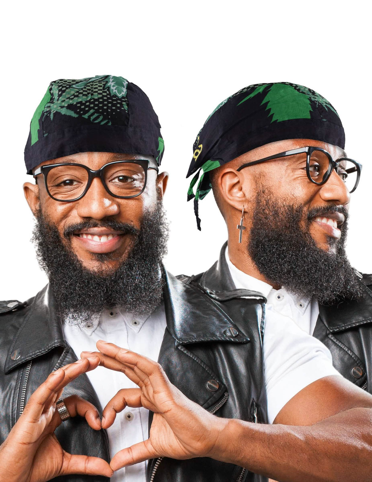 Rasta bandana jamajka pre muž čierna s motívmi zelených listov