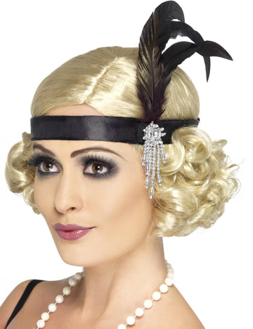 Čierna čelenka Charleston s perom pre dospelých