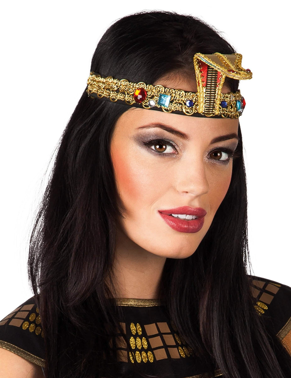 Egyptský čelenka s falošnými šperkami pre dospelý zlatá s hlavou kobry