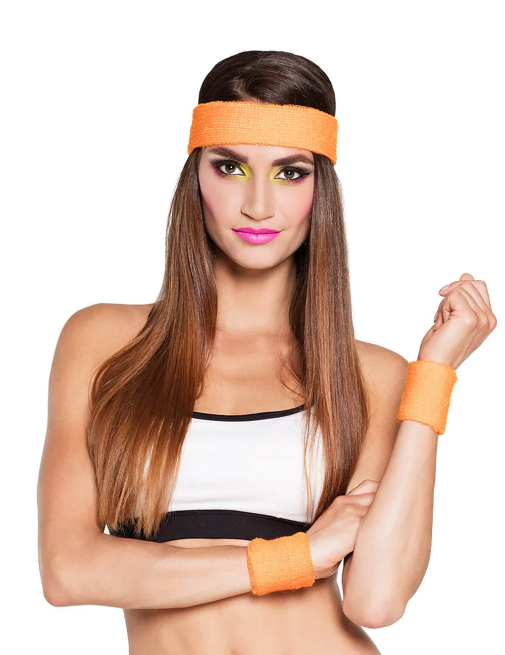 Čelenka a náramky 80. rokov pre dospelý oranžová