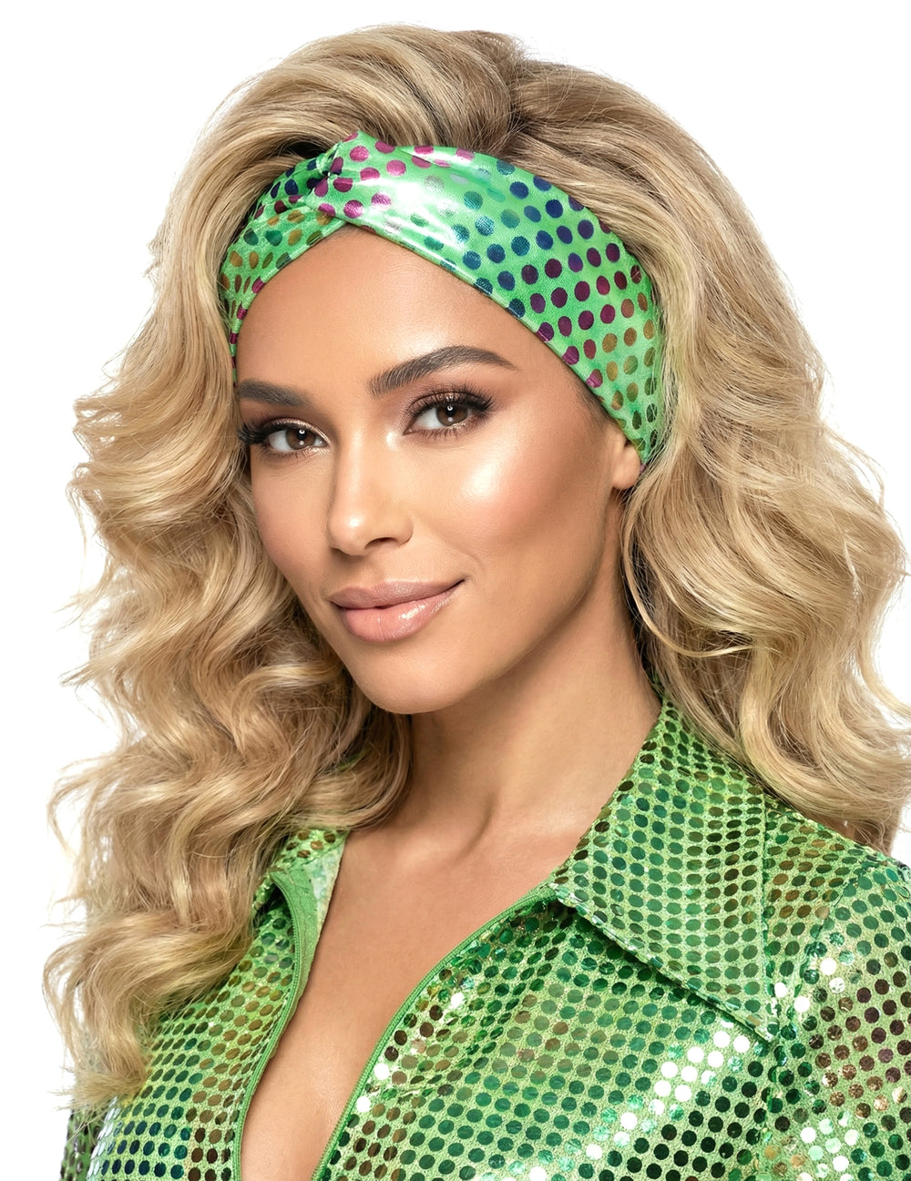 Bandeau disco pour femme vert haut de gamme à pois multicolores