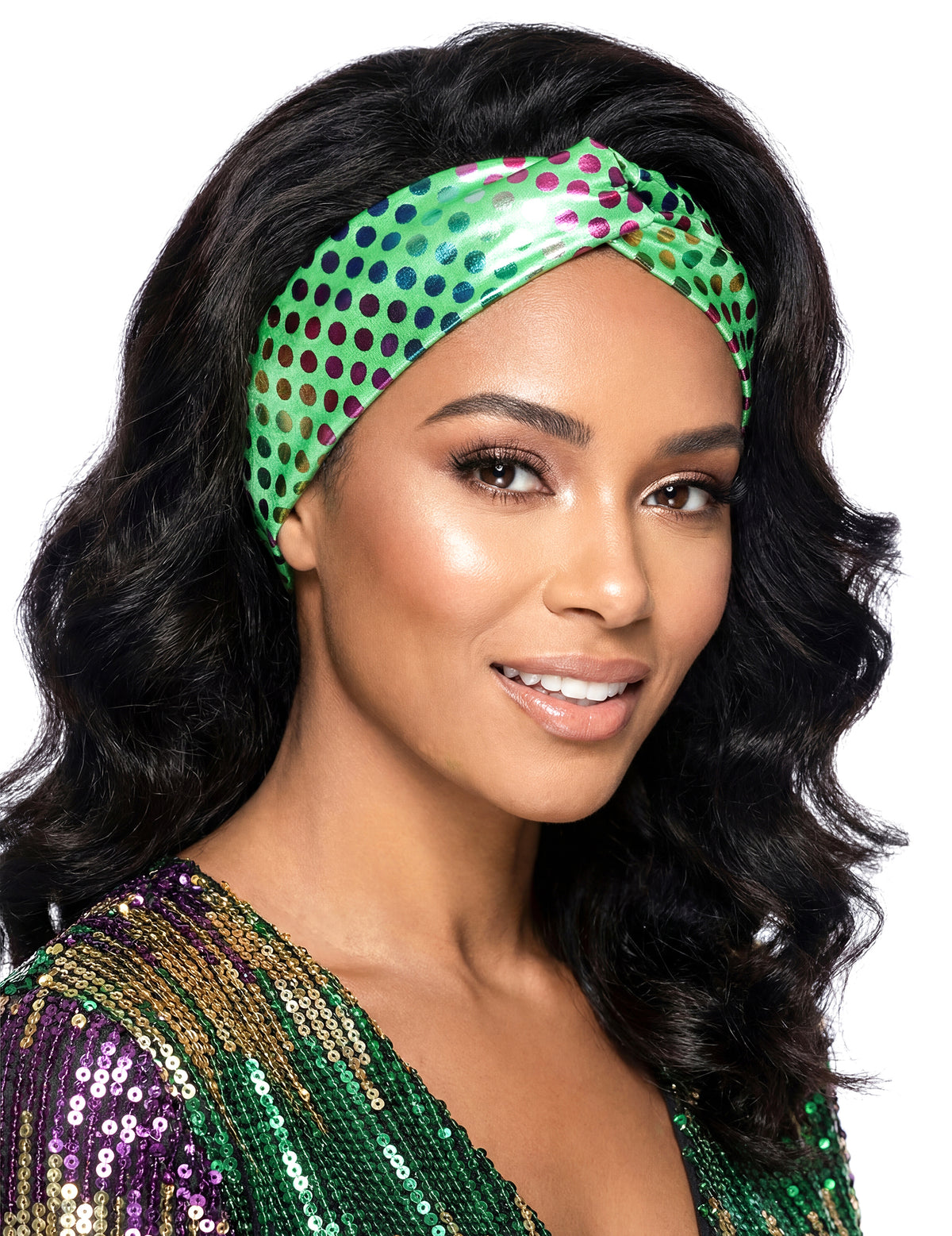 Gros plan sur le bandeau disco pour femme vert haut de gamme