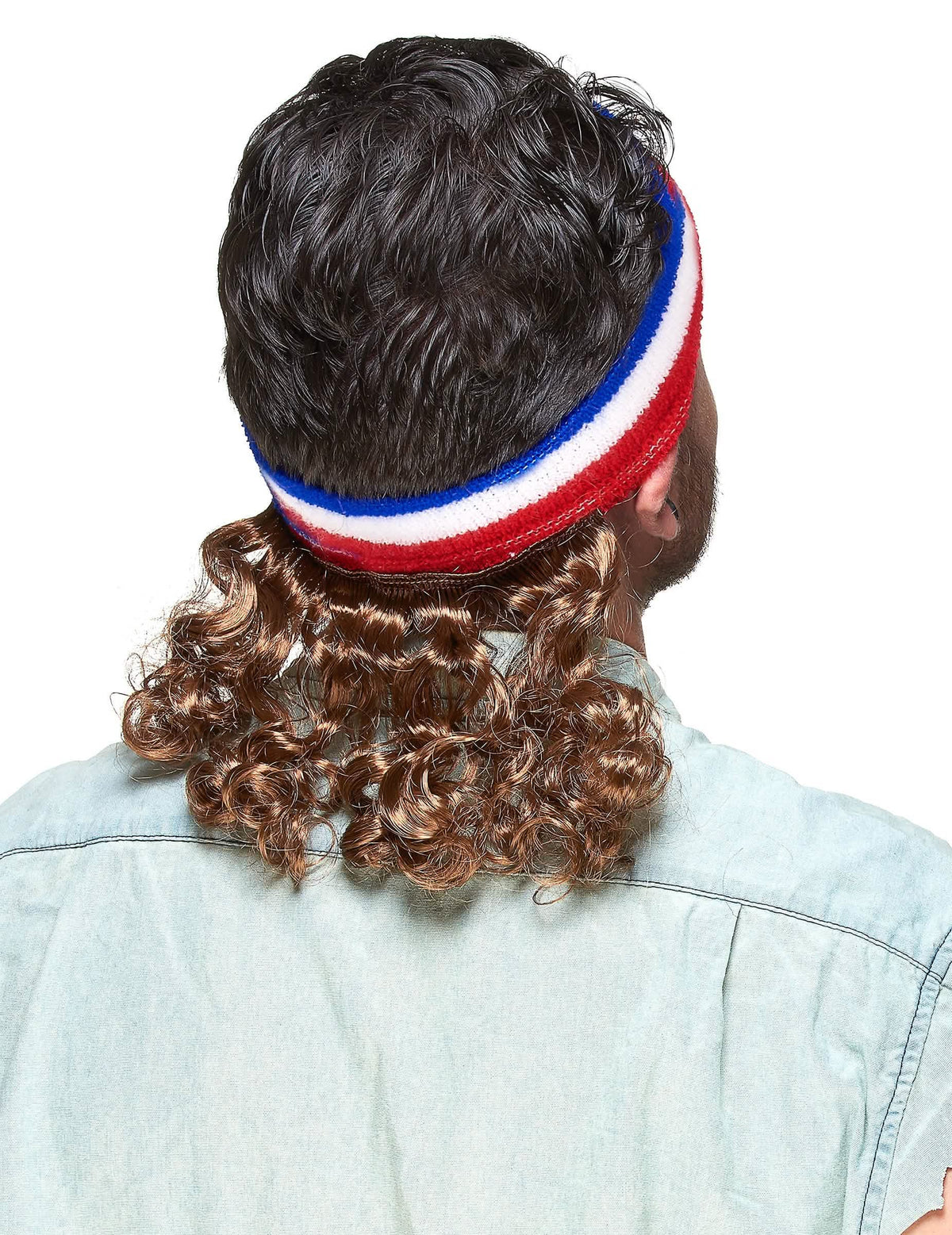 Zadný pohľad na modrá, biela a červená čelenka mullet