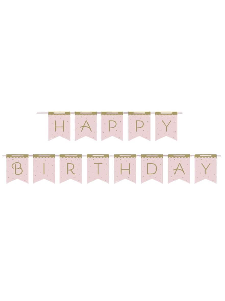 Kartónový banner Happy Birthday s ružovou a zlatou kráľovskou labuťou