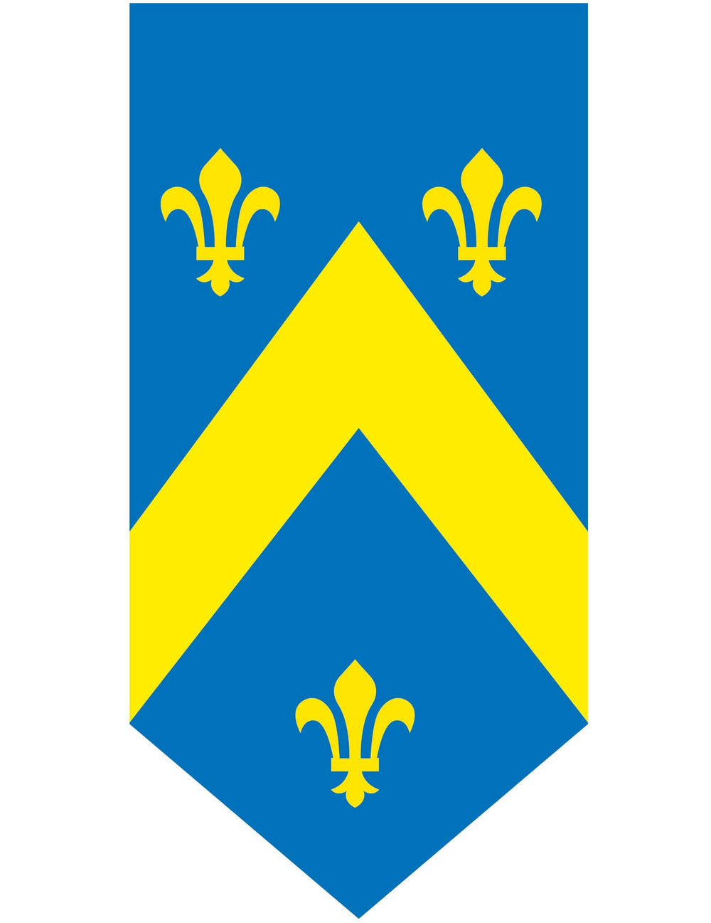 Vertikálny stredoveký modrý banner so žltými ľaliami a šíkom