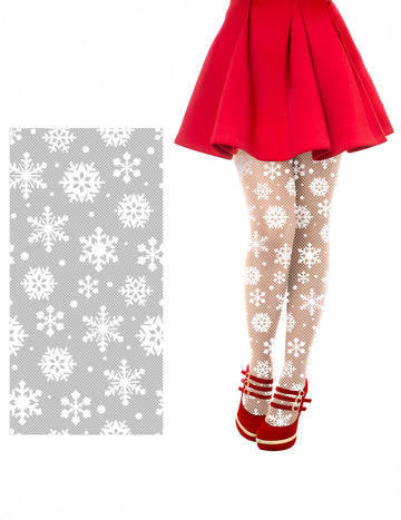 Biele sieťované pančuchy pre dospelých so vzorom vianočných snehových vločiek