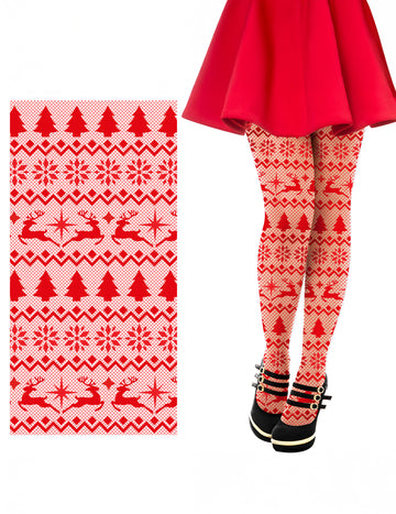 Červené sieťované pančuchy s vianočným vzorom pre dospelých