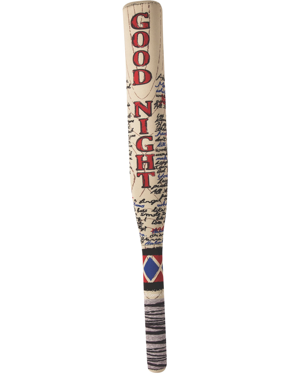 Batte en mousse Harley Quinn pour adulte beige avec inscriptions Good Night rouges et noires