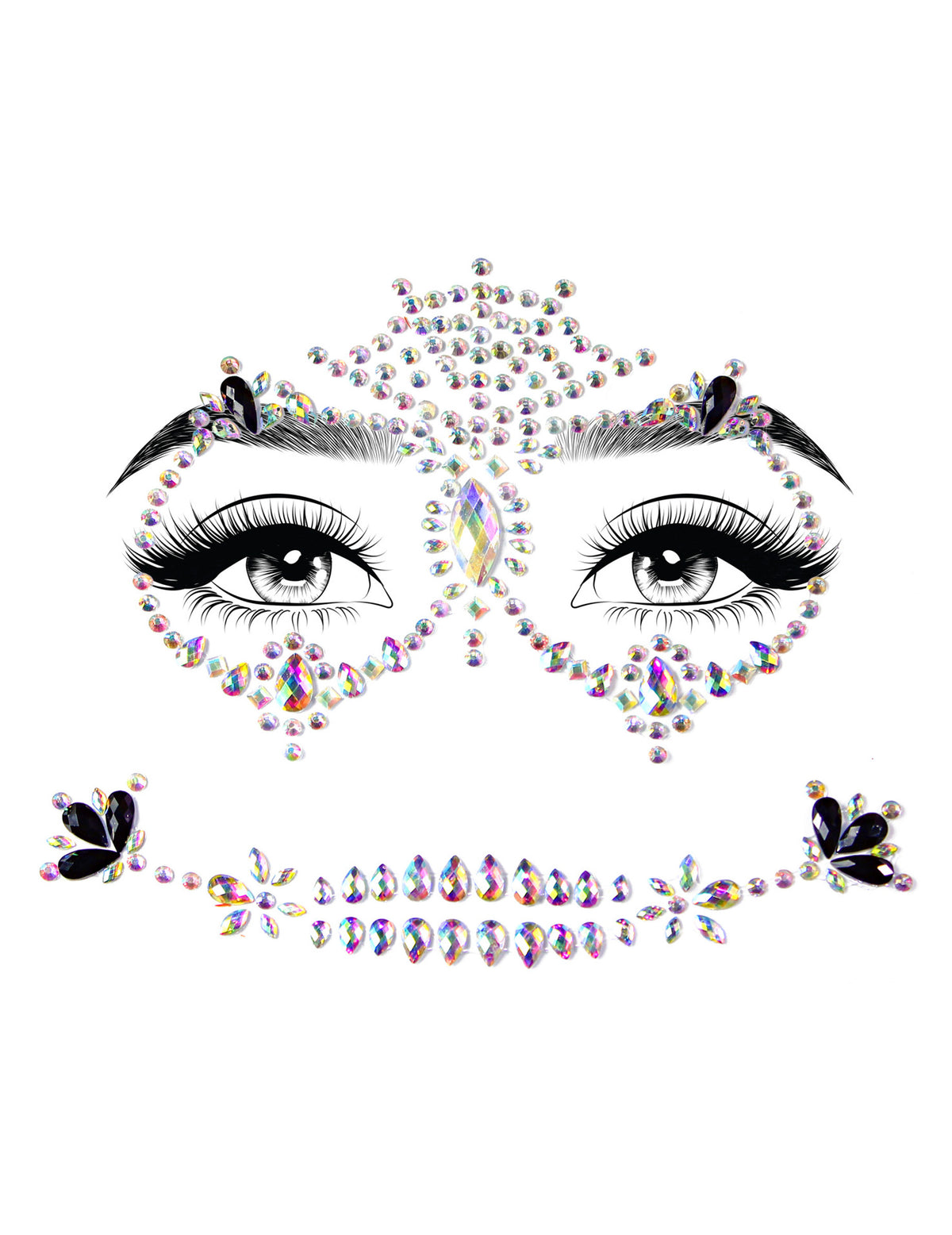 Bijoux pour visage adhésifs multicolores pour adulte strass irisés