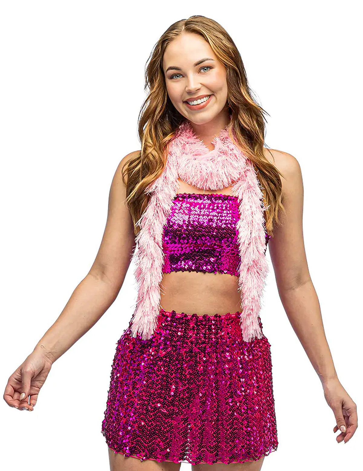 Svetloružové boa s chĺpkami 60g