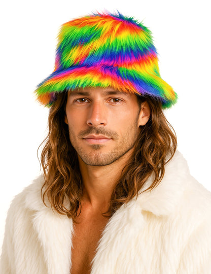 Viacfarebný chlpatý klobúk bob pre dospelých 