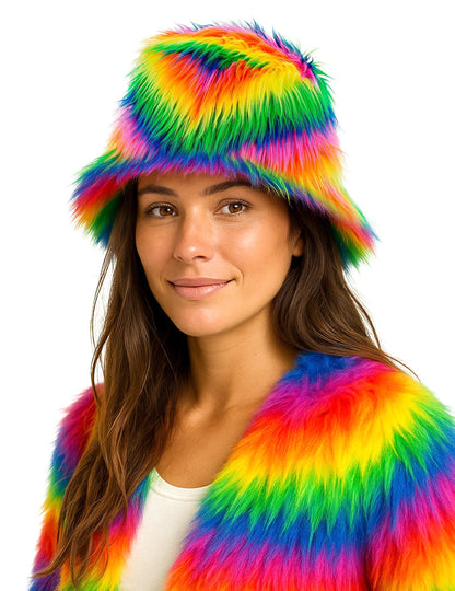 Viacfarebný chlpatý klobúk bob pre dospelých 