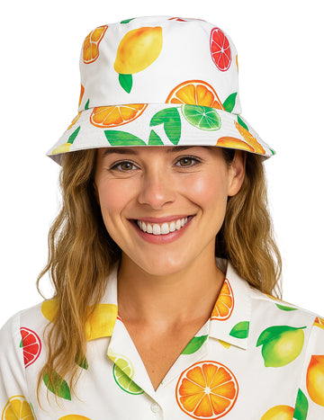 Havajský klobúk vedier s exotickým ovocím tlačou dospelých