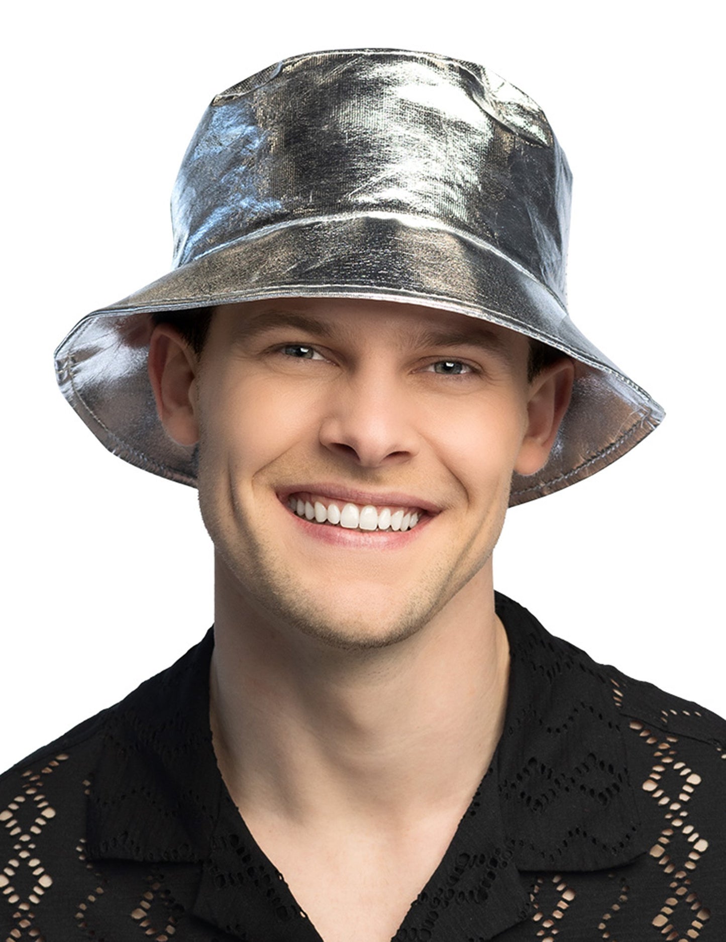 Strieborný kovový klobúk pre dospelých