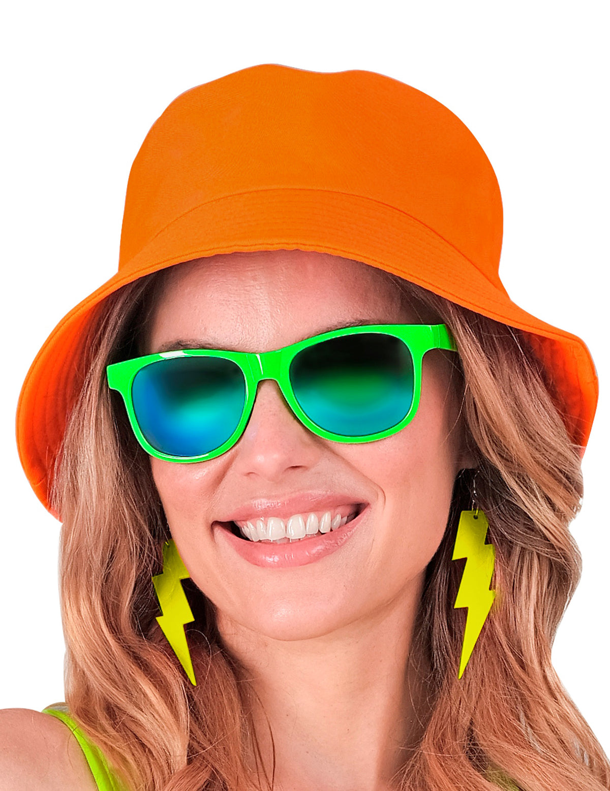 Vue de face du bob orange fluo pour adulte