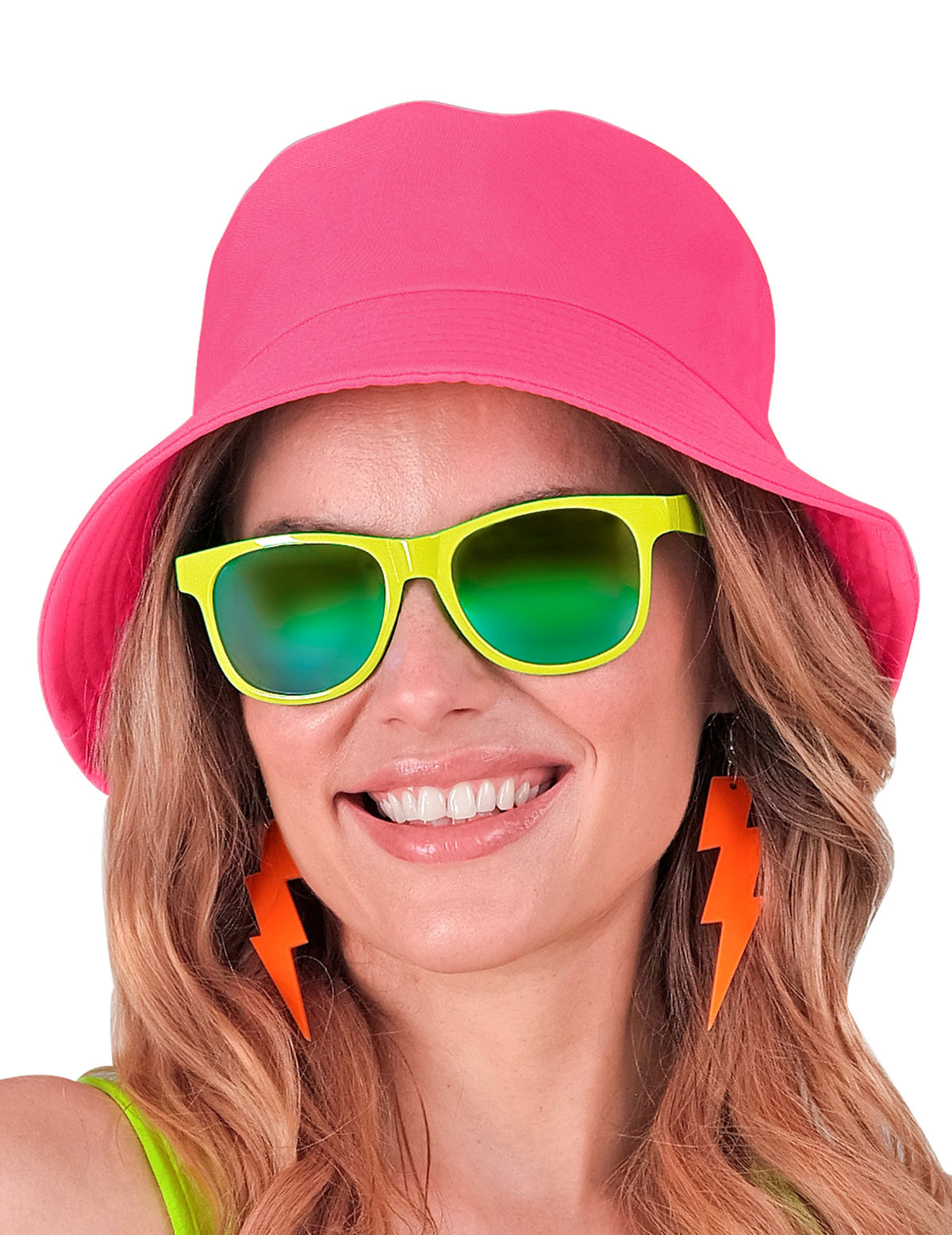 Vue de face portée du Bob rose fluo