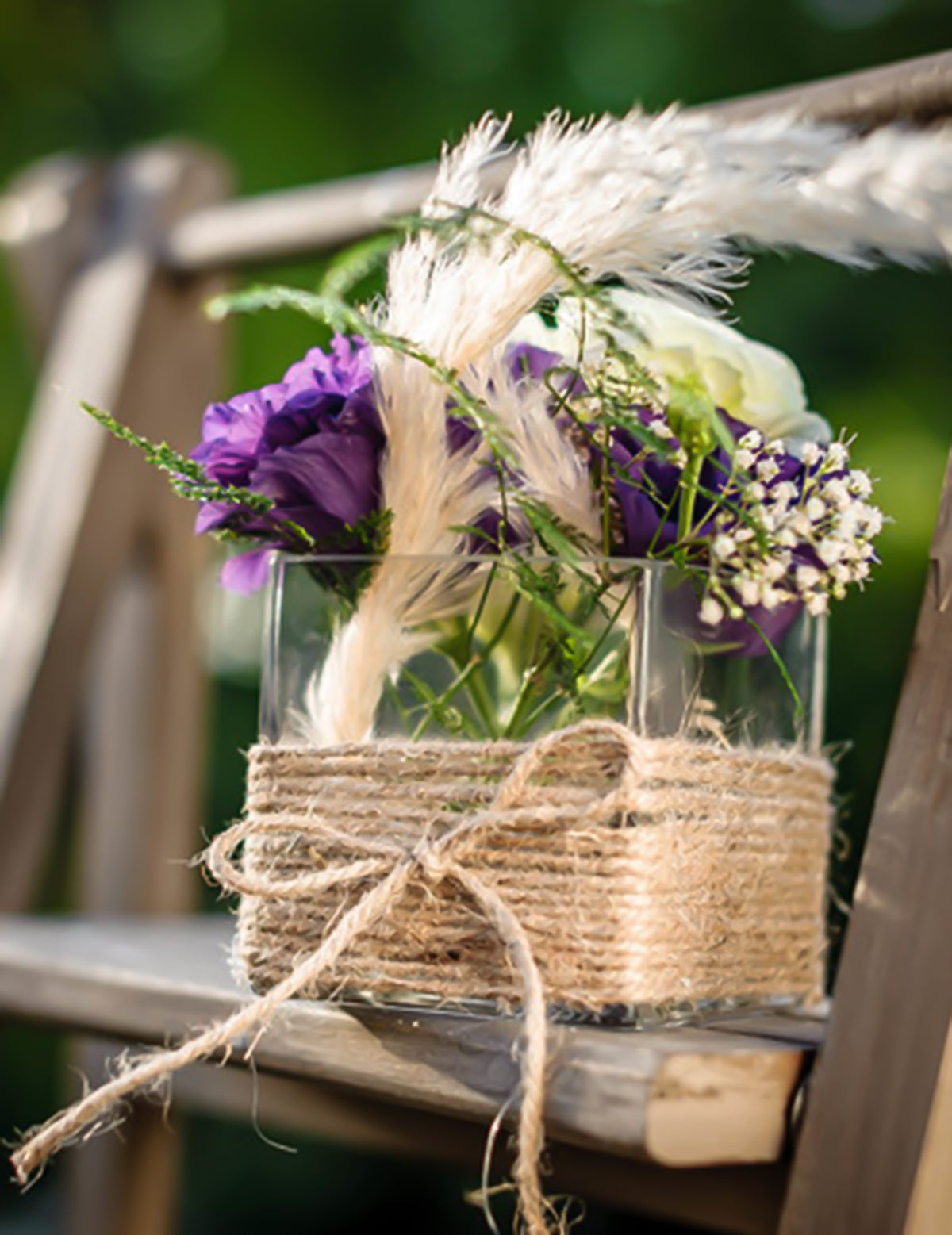 Mise en situation sur un vase de la bobine cordelette ficelle pour décoration