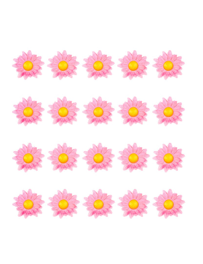 Vue d'ensemble des pièces de la boîte de 20 fleurs marguerite rose clair