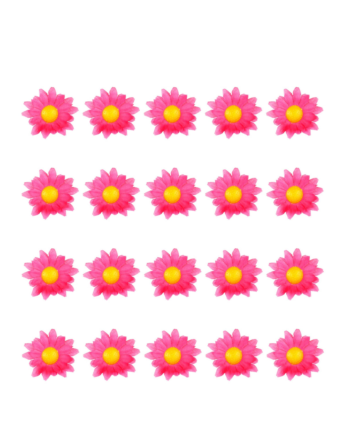 Vue d'ensemble du contenu de la boite de 20 fleurs marguerites pour décoration rose