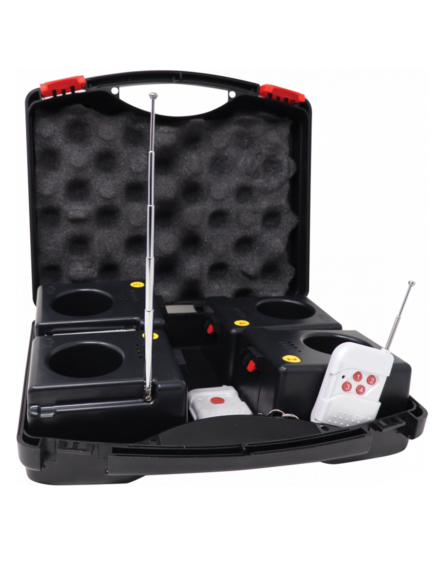 Boitier de tir à distance 4 lignes pour jet de scène noir avec mallette et télécommandes