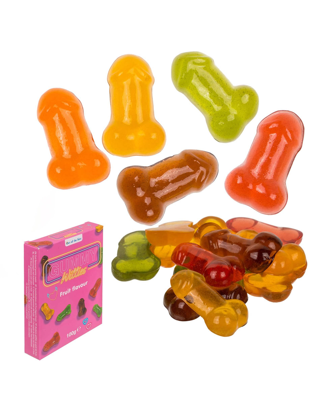 Sexi cukríky v tvare penisu pre dospelého, viacfarebné s ovocnou príchuťou