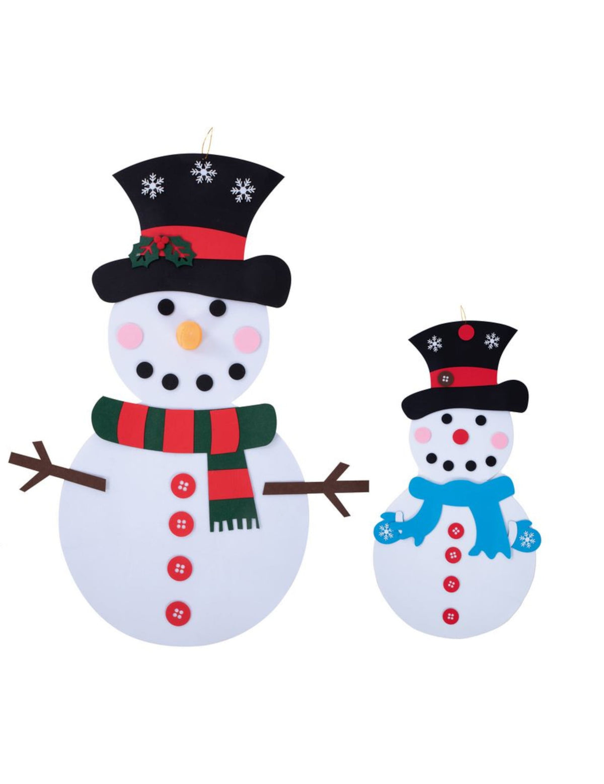 Décoration à accrocher bonhomme de neige en feutrine blanche avec chapeaux et écharpes