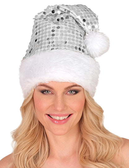 Strieborná flitrovaná vianočná čiapka pre dospelých