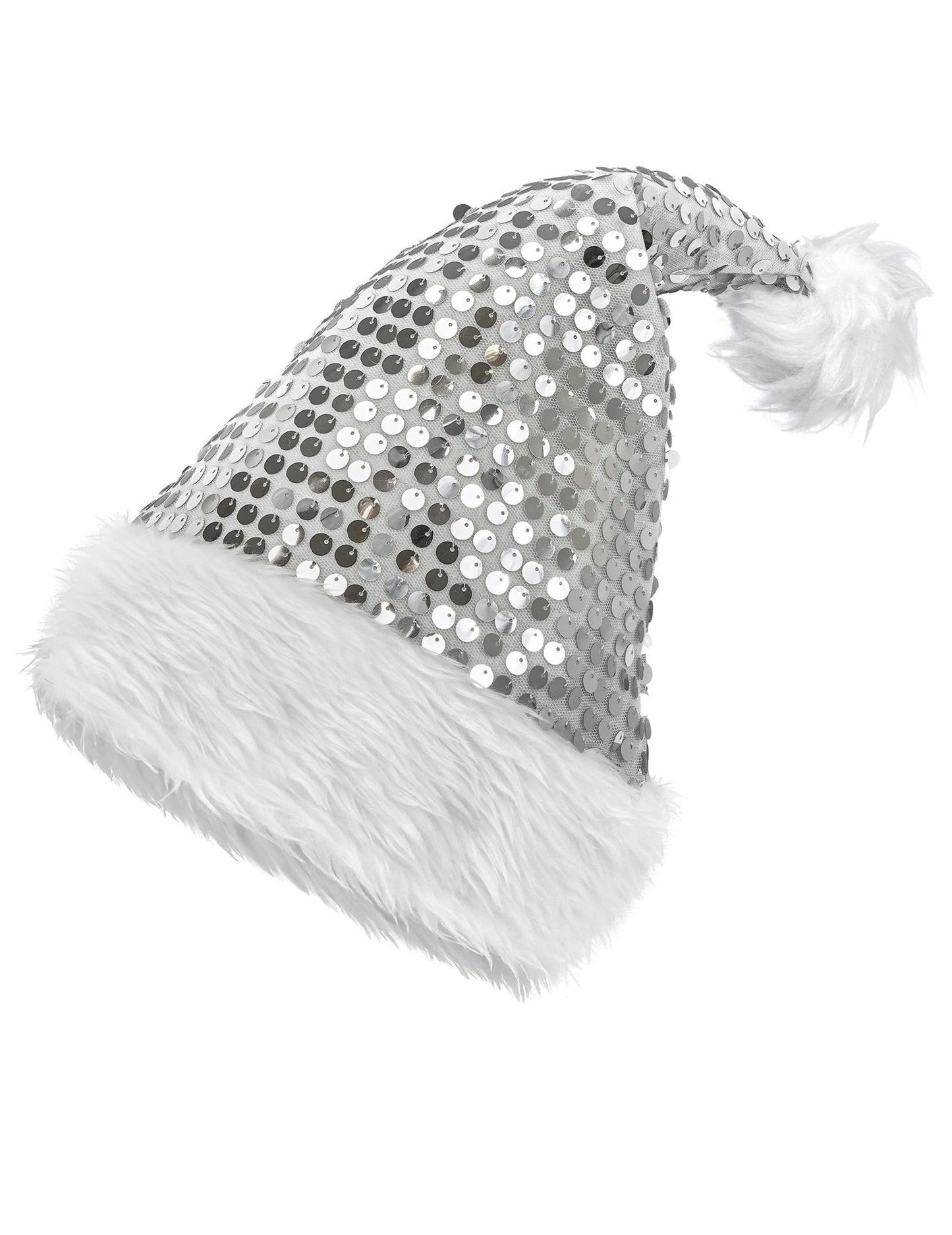 Strieborná flitrovaná vianočná čiapka pre dospelých