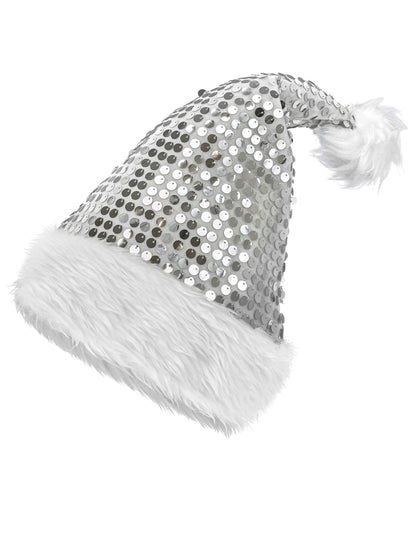 Strieborná flitrovaná vianočná čiapka pre dospelých
