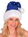 Bonnet de Noël pour adulte bleu à sequins