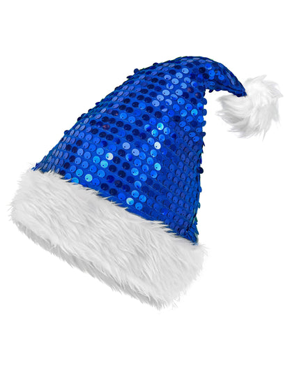 Modrá flitrovaná vianočná čiapka pre dospelých