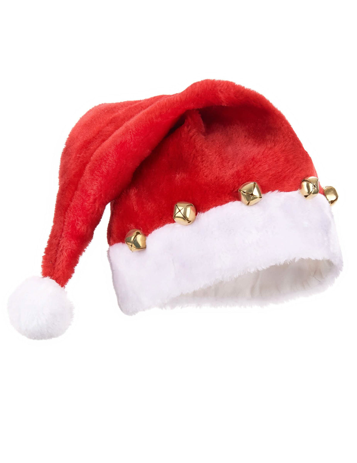 Santa Claus čiapka pre dospelého červená a biela s zlatými zvončekmi