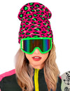 Bonnet léopard pour adulte rose et vert fluo