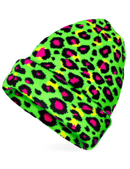 Neónovo zelená leopardia čiapka pre dospelých 
