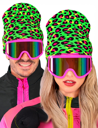Neónovo zelená leopardia čiapka pre dospelých 