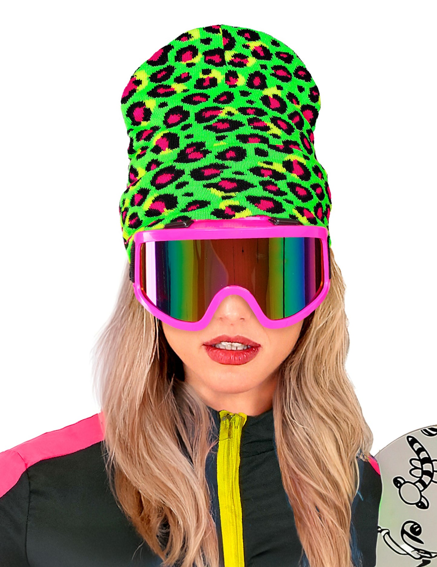 Neónovo zelená leopardia čiapka pre dospelých 