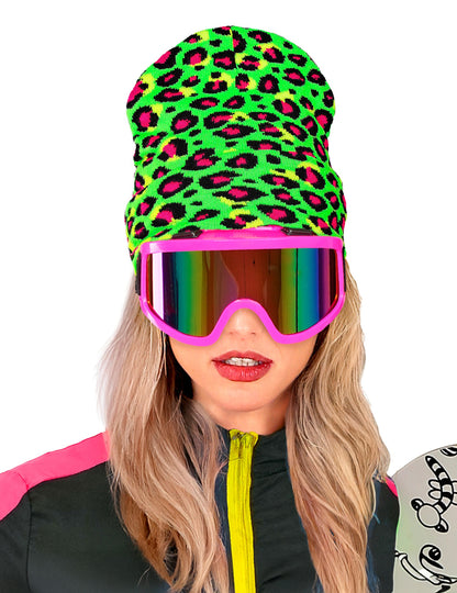 Neónovo zelená leopardia čiapka pre dospelých 