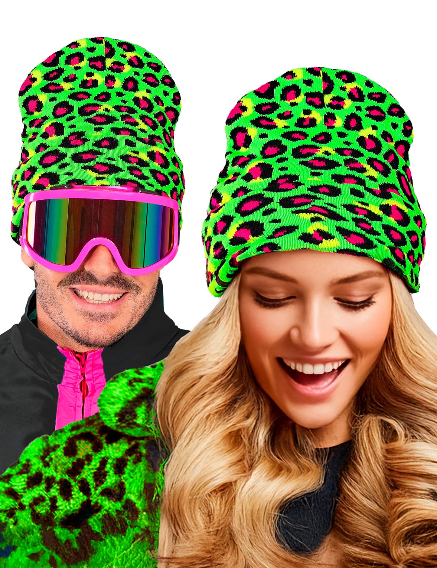 Neónovo zelená leopardia čiapka pre dospelých 