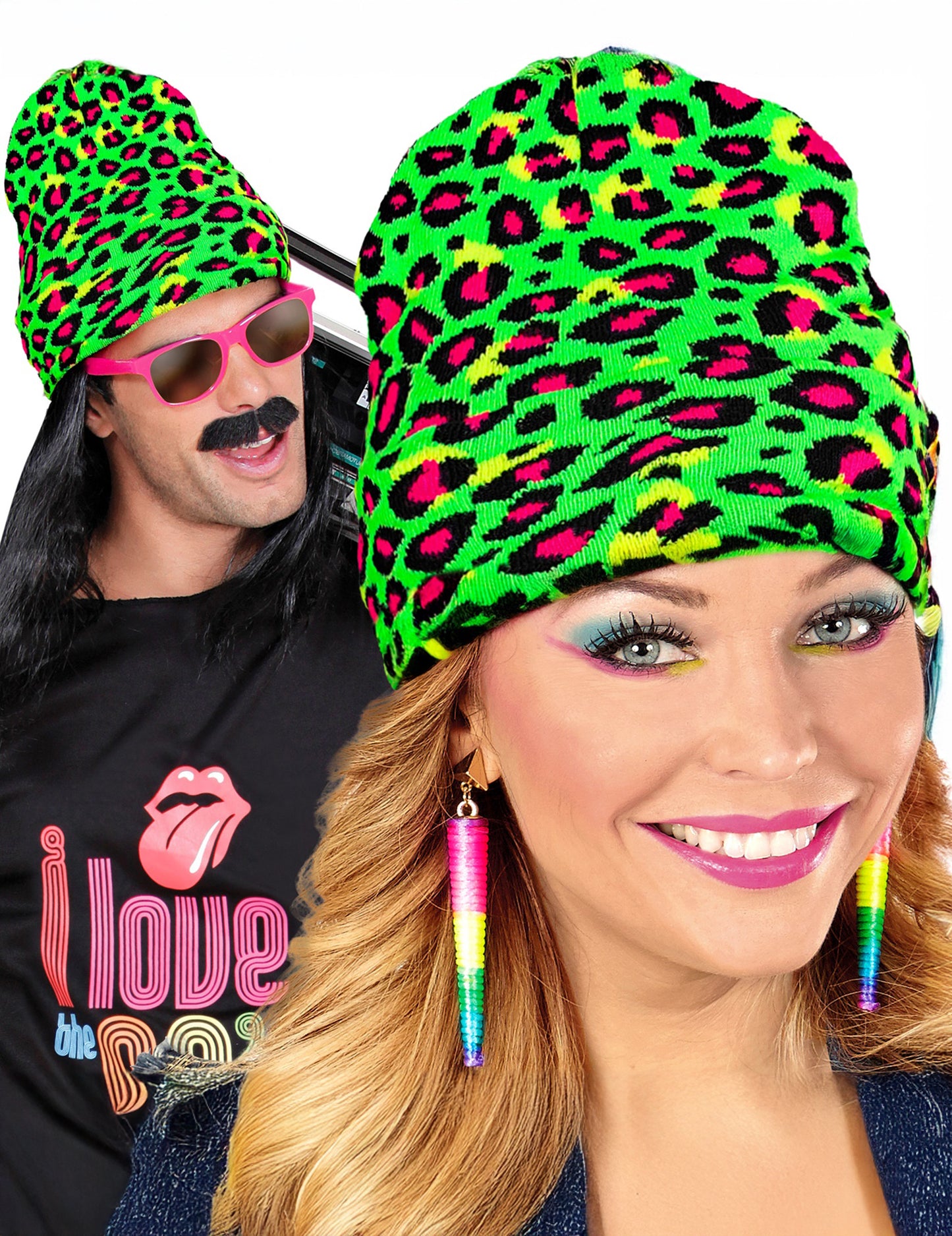 Neónovo zelená leopardia čiapka pre dospelých 