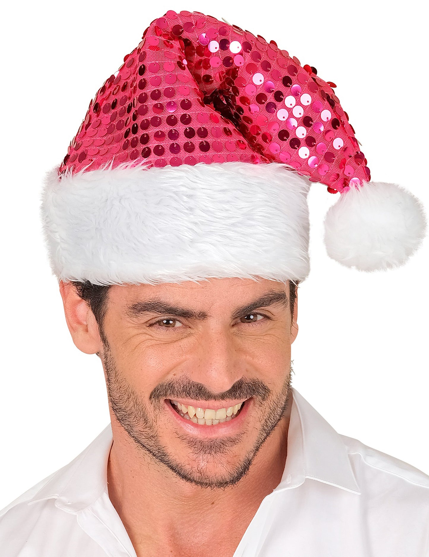 Vianočná čiapka s ružovými flitrami pre dospelých
