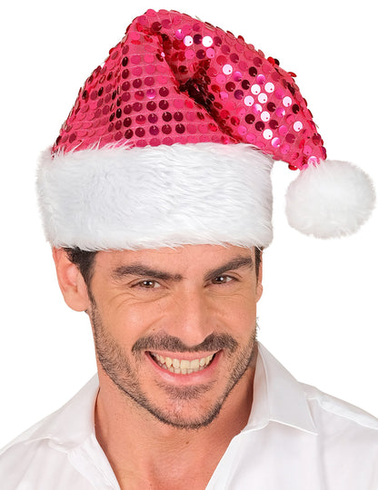 Vianočná čiapka s ružovými flitrami pre dospelých