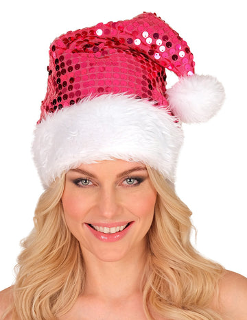 Vianočná čiapka s ružovými flitrami pre dospelých