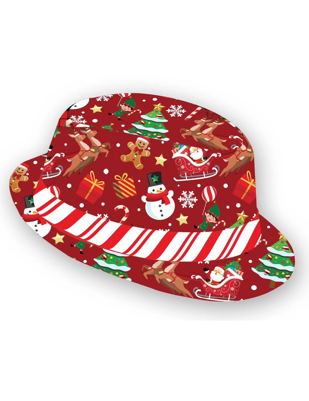 Vue de profil du Borsalino à motifs de Noël pour adulte