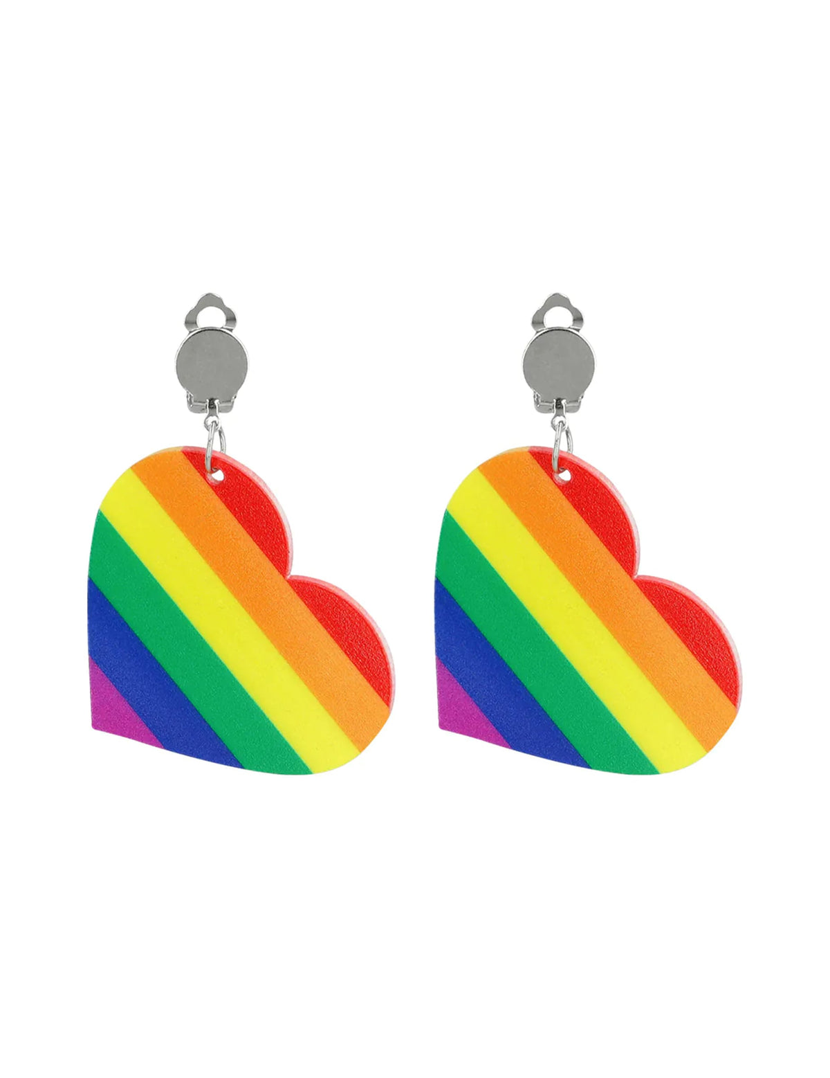 Vue de face des boucles d'oreilles cœur arc-en-ciel