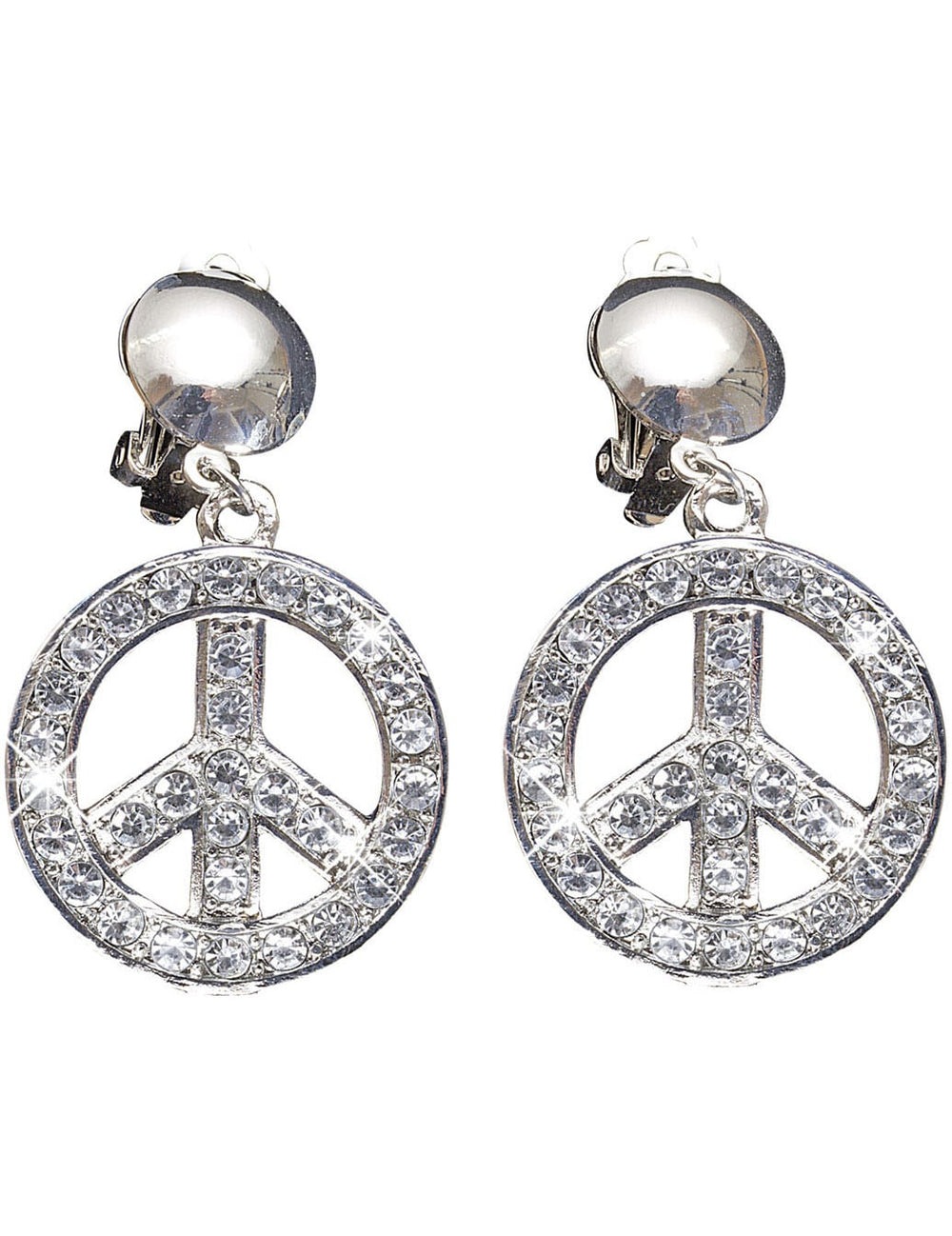 Boucles d'oreilles peace and love pour adulte argentées avec strass