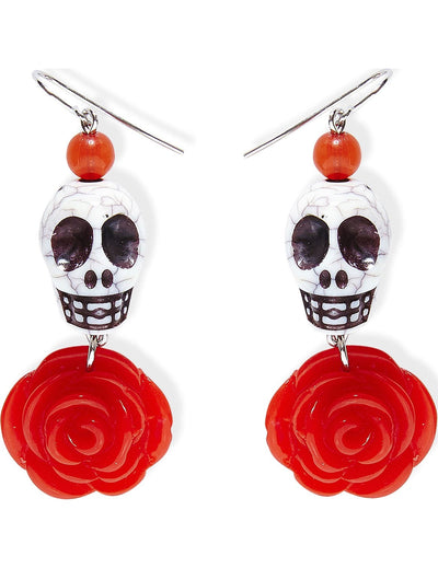 Boucles d'oreilles squelette rose pour adulte rouge et blanc