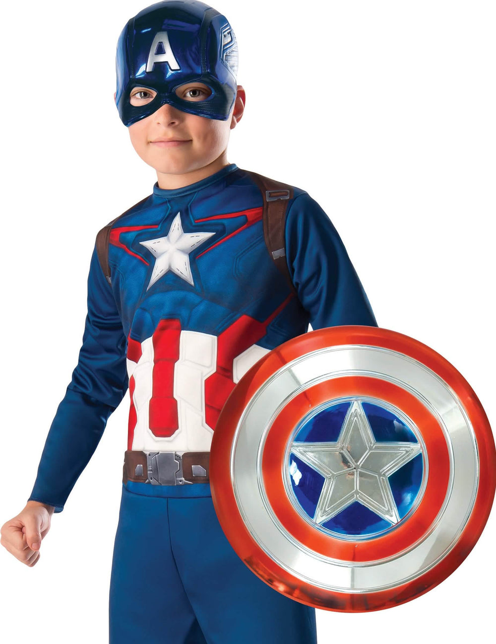 Plastový metalizovaný štít Captain America pre dieťa modrá červená a strieborná