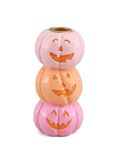 Dekoratívny svietnik Summerween z živice s 3 usmievavými tekvicami 6,3 x 6,3 x 13 cm