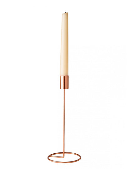 Dizajnový svietnik na kovovom stojane v ružovo-zlatej farbe 23 cm pre kužeľovú sviečku